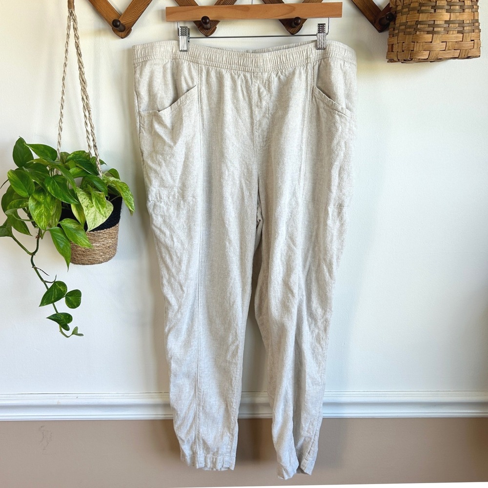 Old Navy Mens XL Oatmeal Beige Linen Blend Elastic Waist Jogger Pants